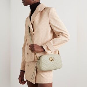 Gucci GG Marmont Small Quilted Leather Camera Bag Ivory White Crossbody